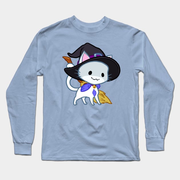 Halloween Chibi Winged Kitty - White Witch Cat Long Sleeve T-Shirt by theghostfire